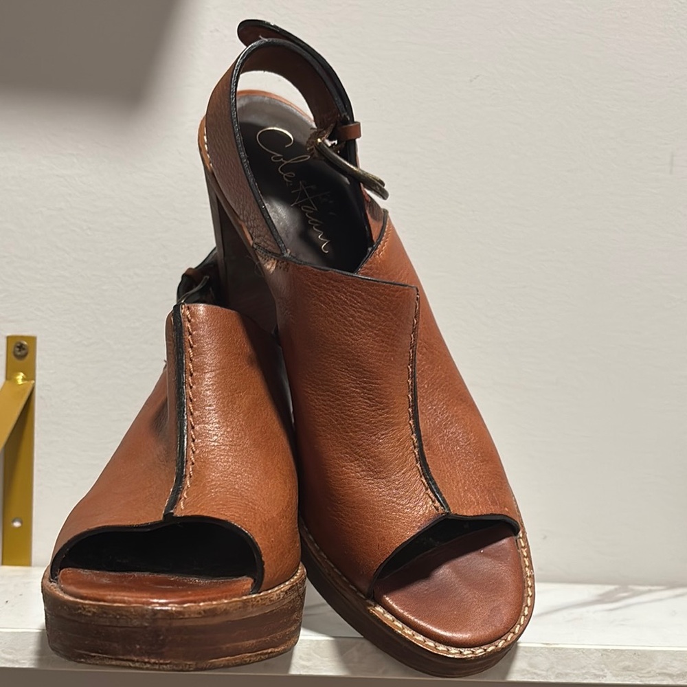 Cole Haan Brown Wedge Sandals with Slingback Design